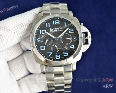 High Quality Replica PANERAI Luminor Silver Steel Strap Different Colors Face Dial Silver Stainless Steel Case Watch 44×12mm
